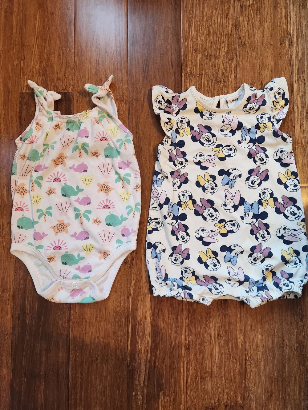 Minnie Baby Girl One-Piece Bubble Shorts Romper & Ocean Bodysuit, 18-24 Months - Picture 1 of 6
